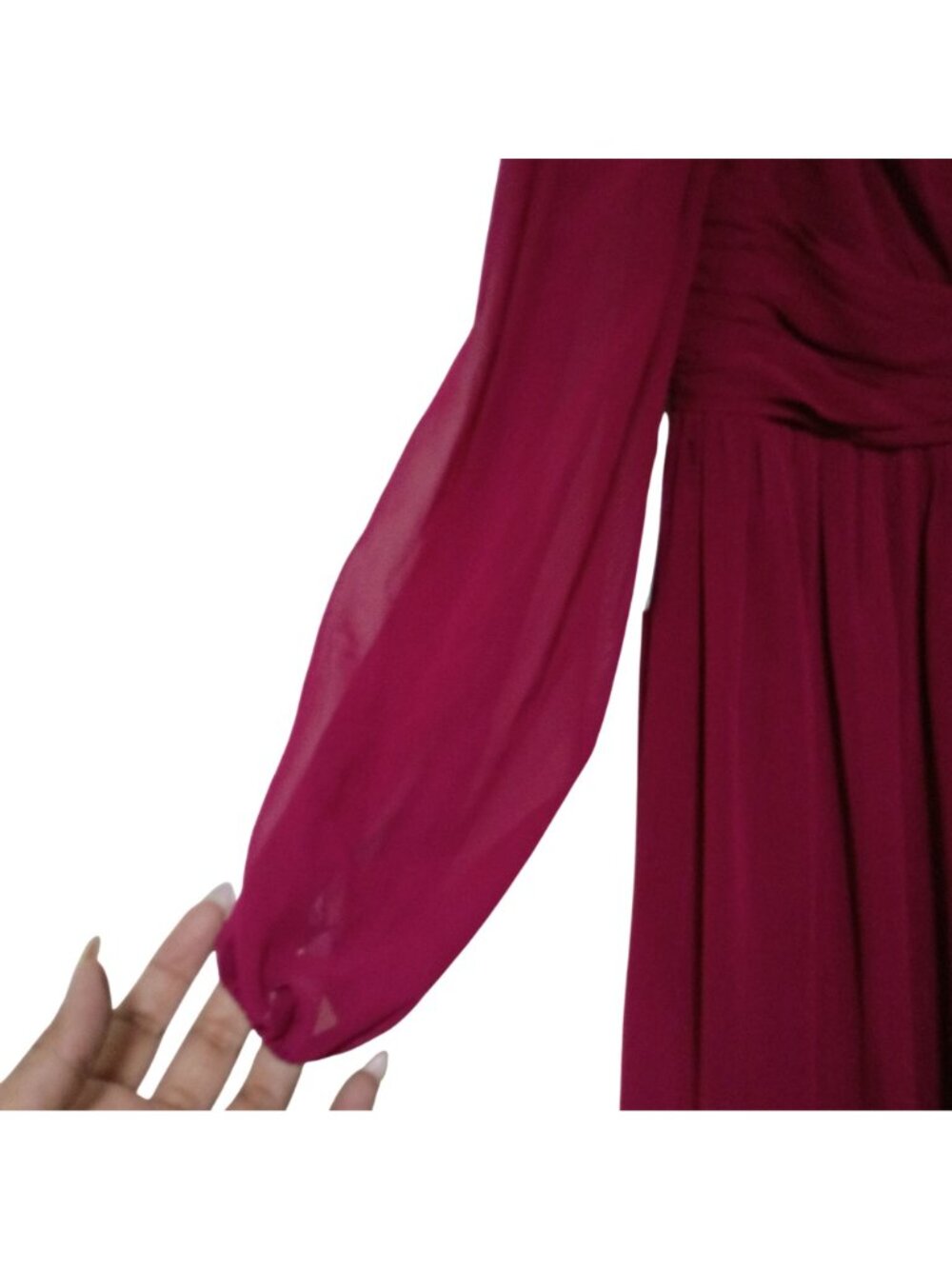 Azazie Norah Burgundy Chiffon Long Sleeve Bridesmaid Dress A16 NWT - Picture 8 of 16
